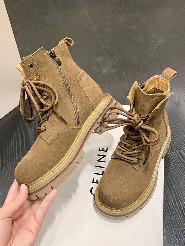 Hollow Split-Joint Tied Zipper Platform Boots
