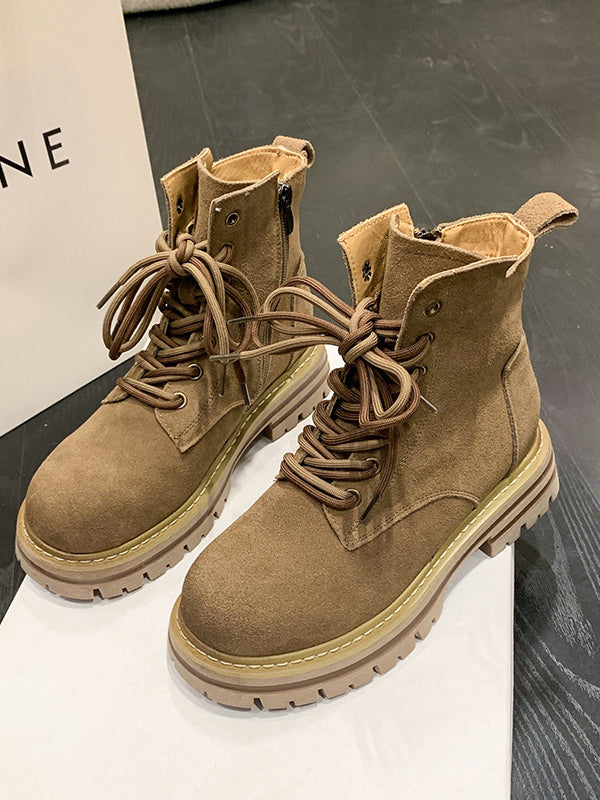 Hollow Split-Joint Tied Zipper Platform Boots