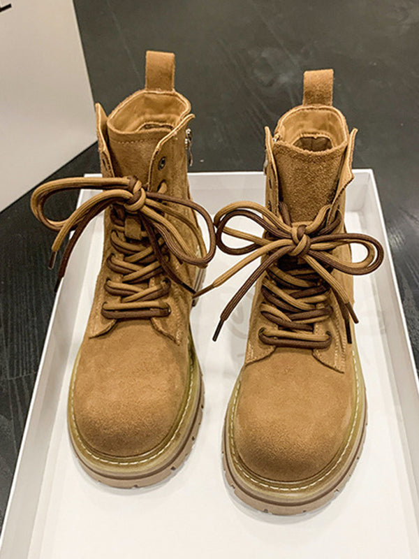 Hollow Split-Joint Tied Zipper Platform Boots