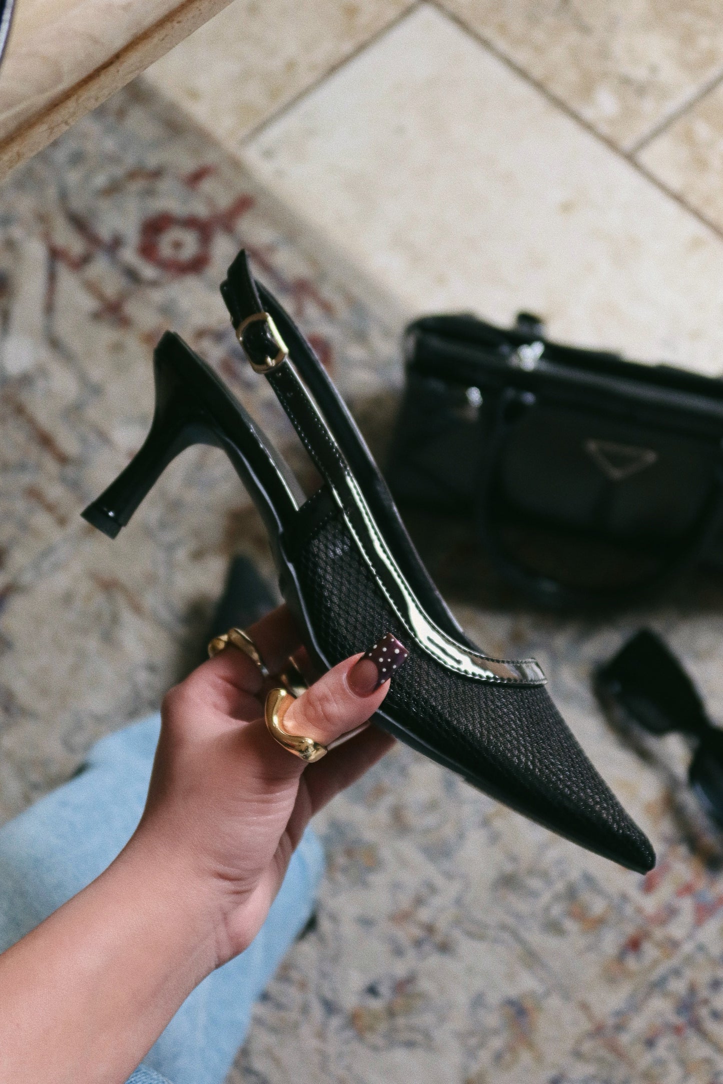 Chloey Slingback Mid Heel Pumps - Black