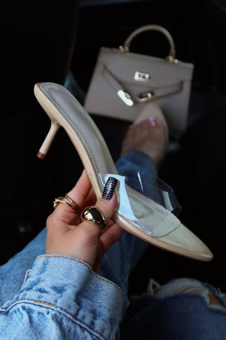 Myra Mid Heel Mules - Clear