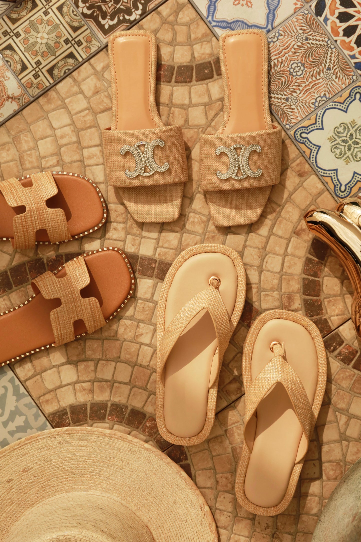 Ceci Flat Slip On Sandals - Raffia