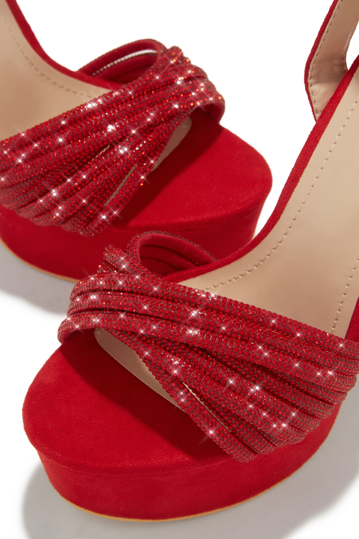 Arianna Embellished Platform Block Heels - Red