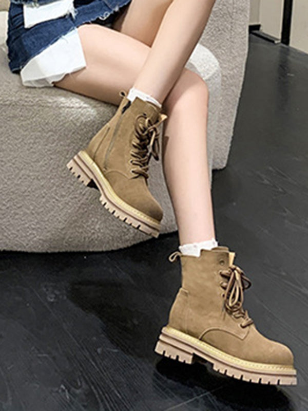 Hollow Split-Joint Tied Zipper Platform Boots