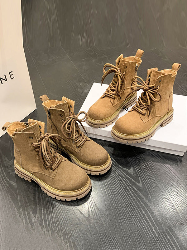Hollow Split-Joint Tied Zipper Platform Boots