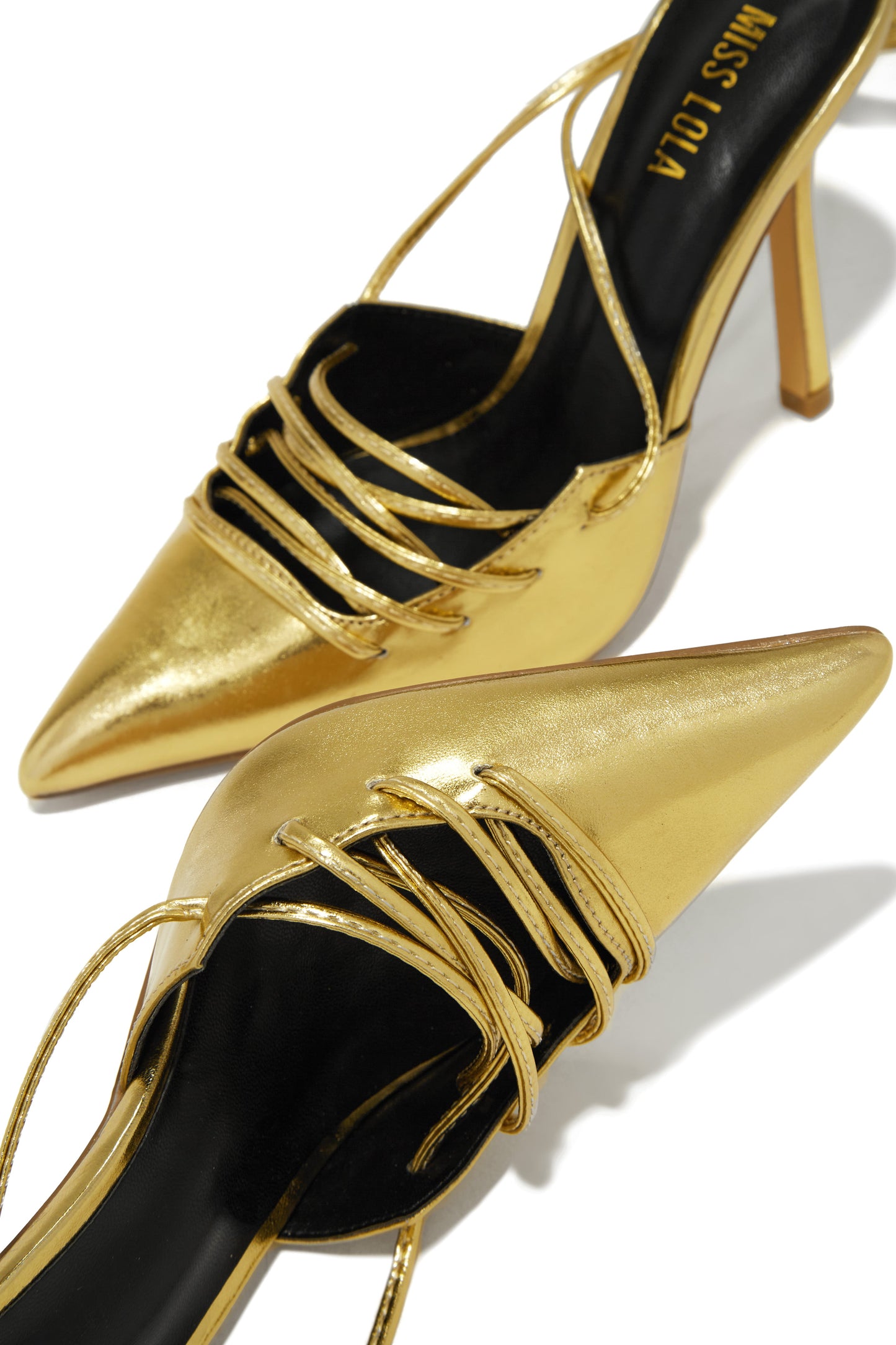 Simone Lace Up High Heel Pumps - Gold