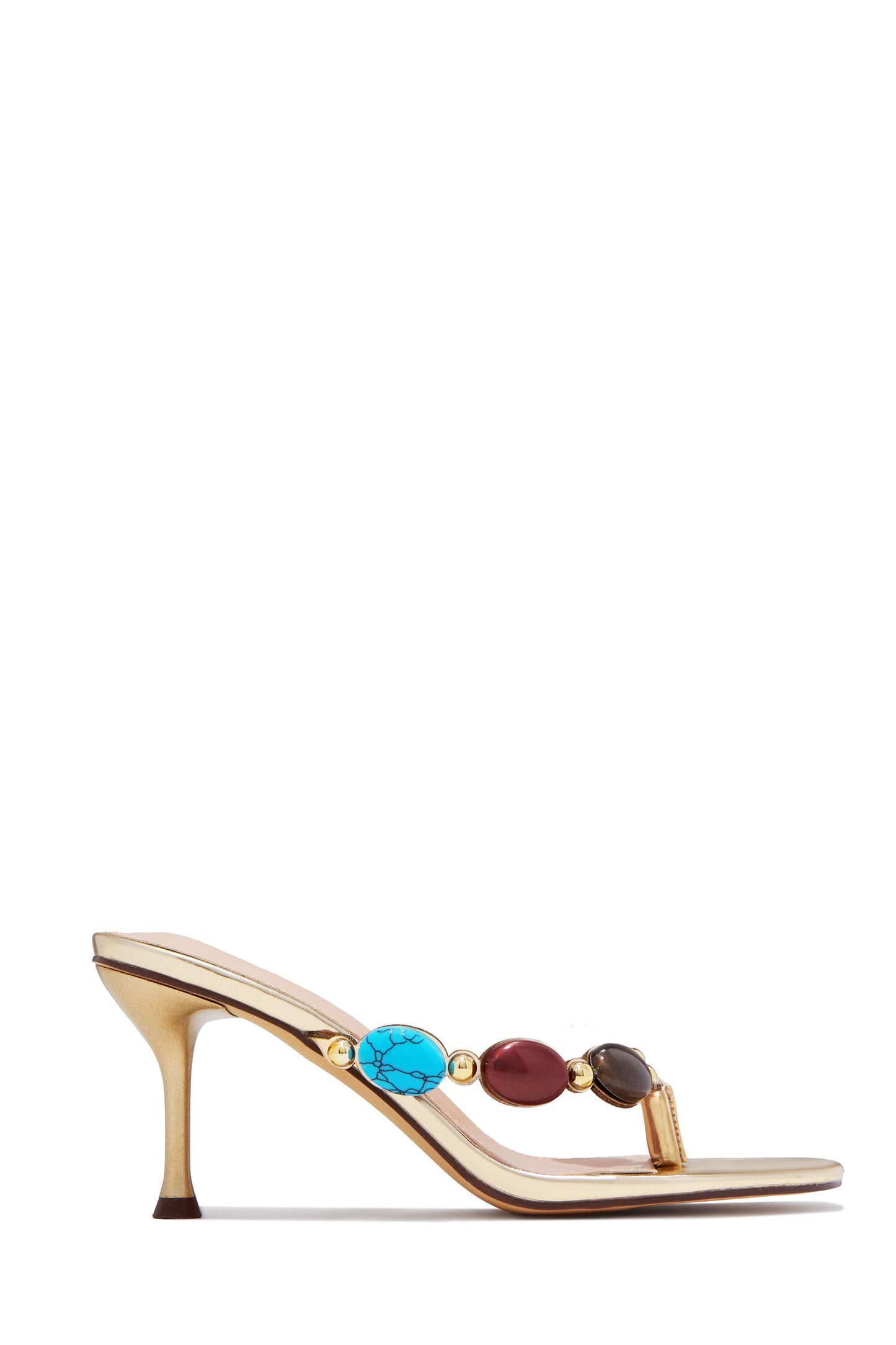 Nola Thong Strap Mid Heel Mules - Gold