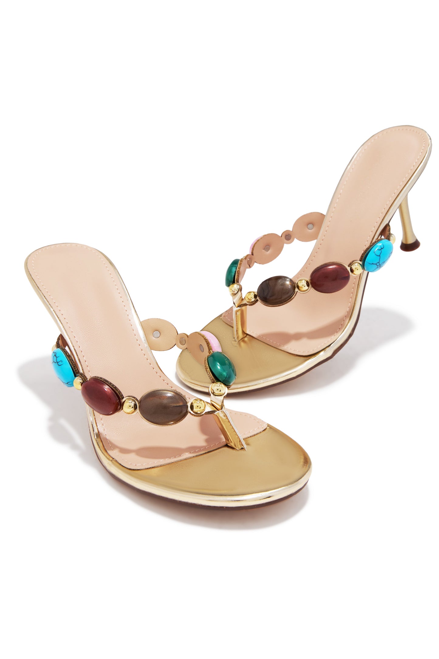 Nola Thong Strap Mid Heel Mules - Gold