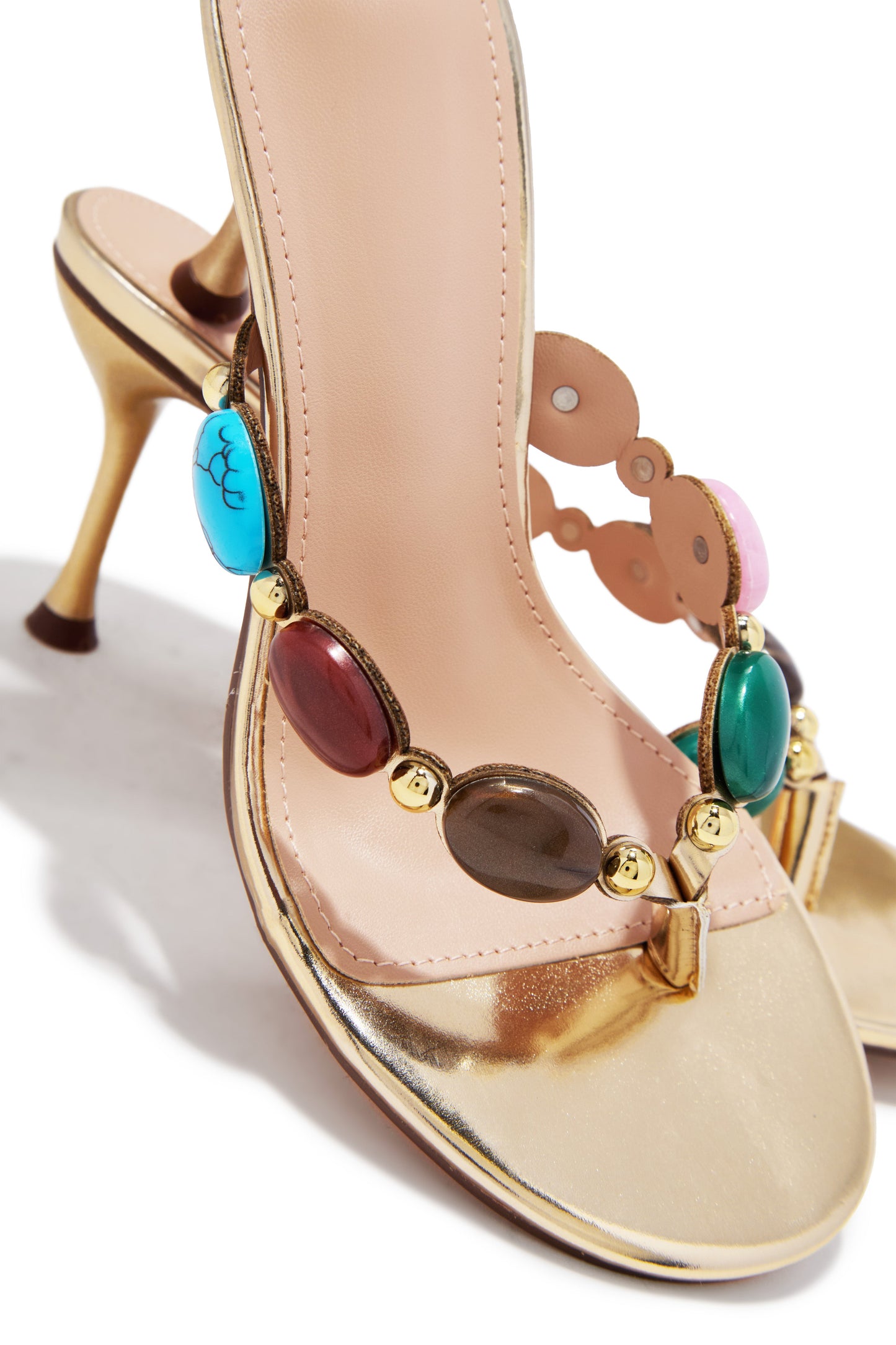 Nola Thong Strap Mid Heel Mules - Gold