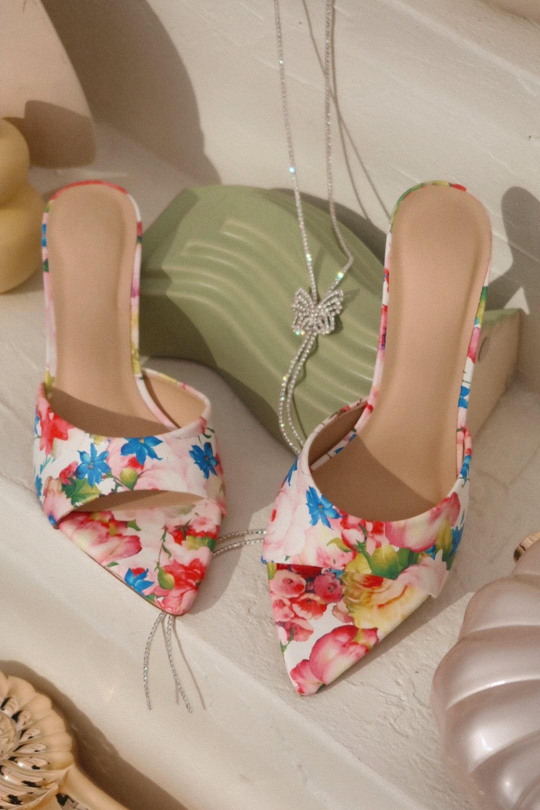 Kristie Mid Heel Mules - Floral