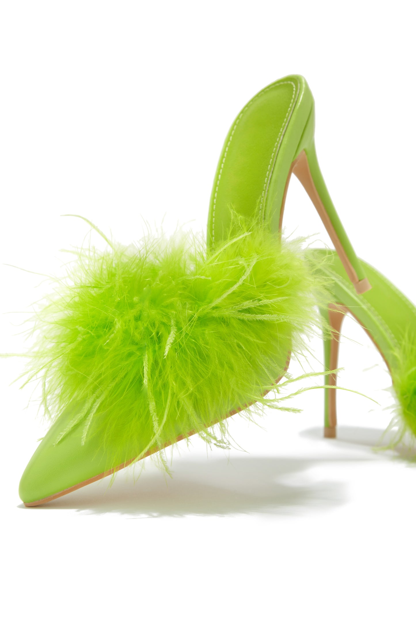Lorelai Faux Feather Mule Heels - Lime