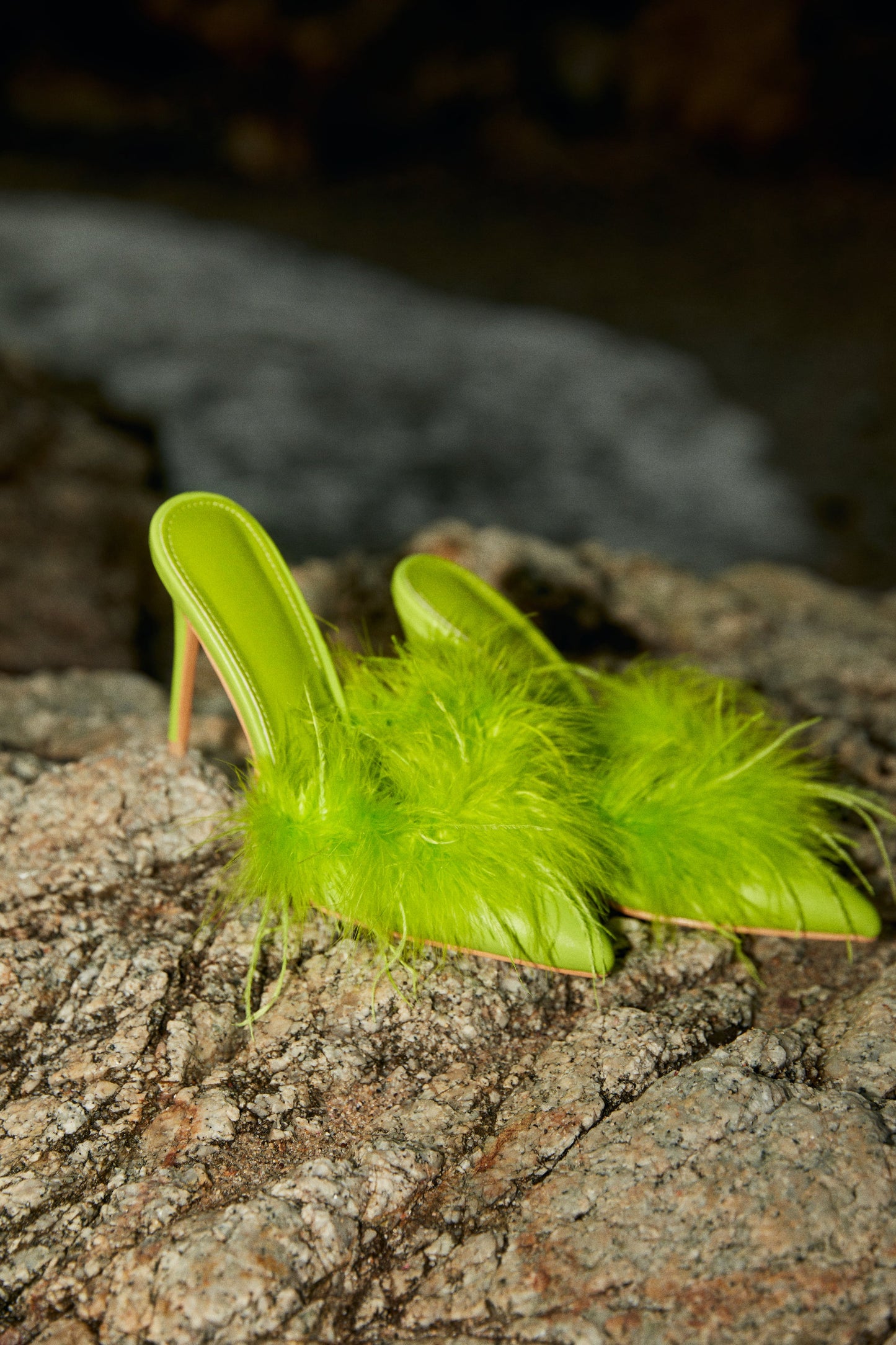 Lorelai Faux Feather Mule Heels - Lime