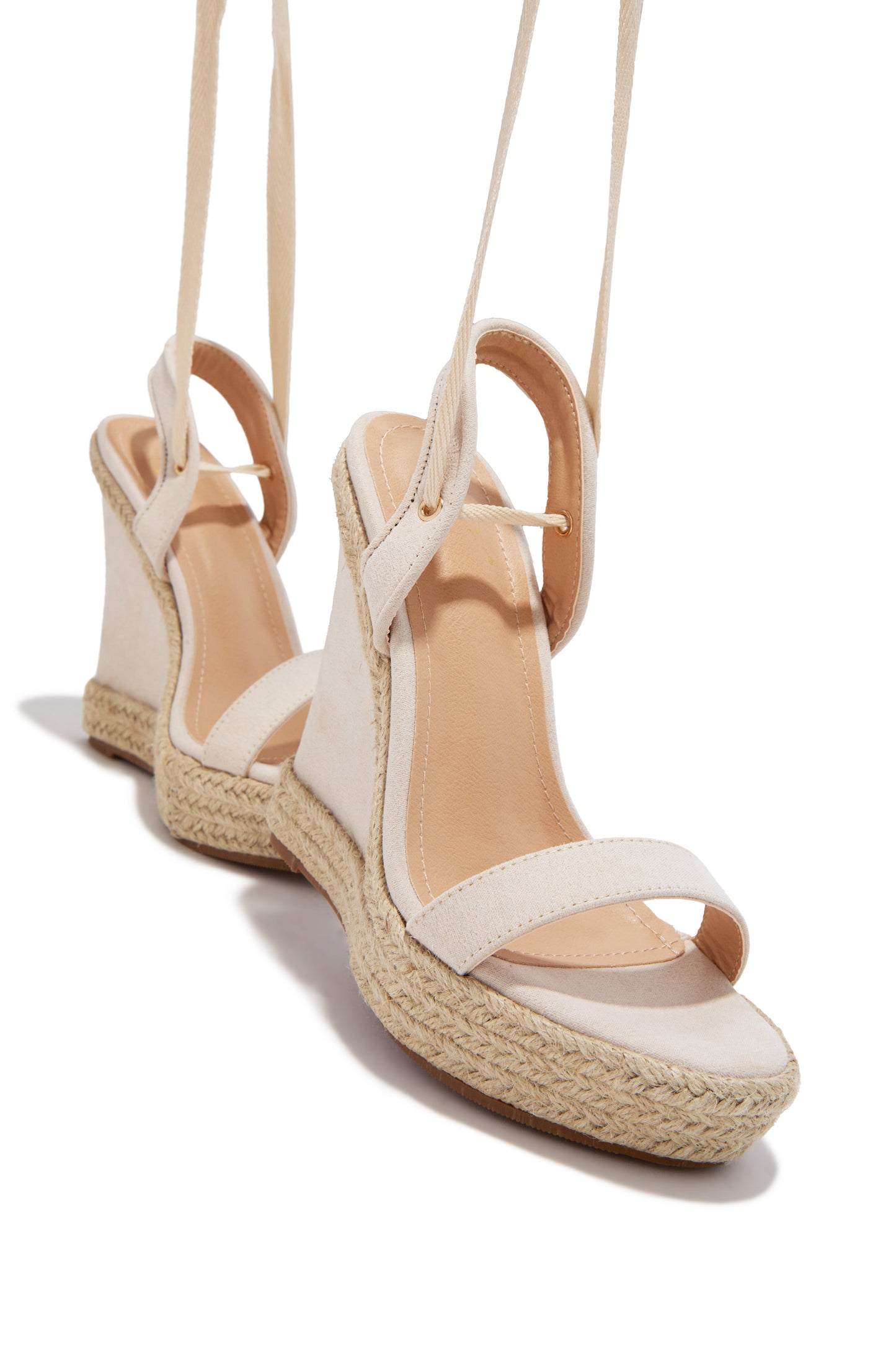 Lucy Platform Lace Up Wedges - Nude