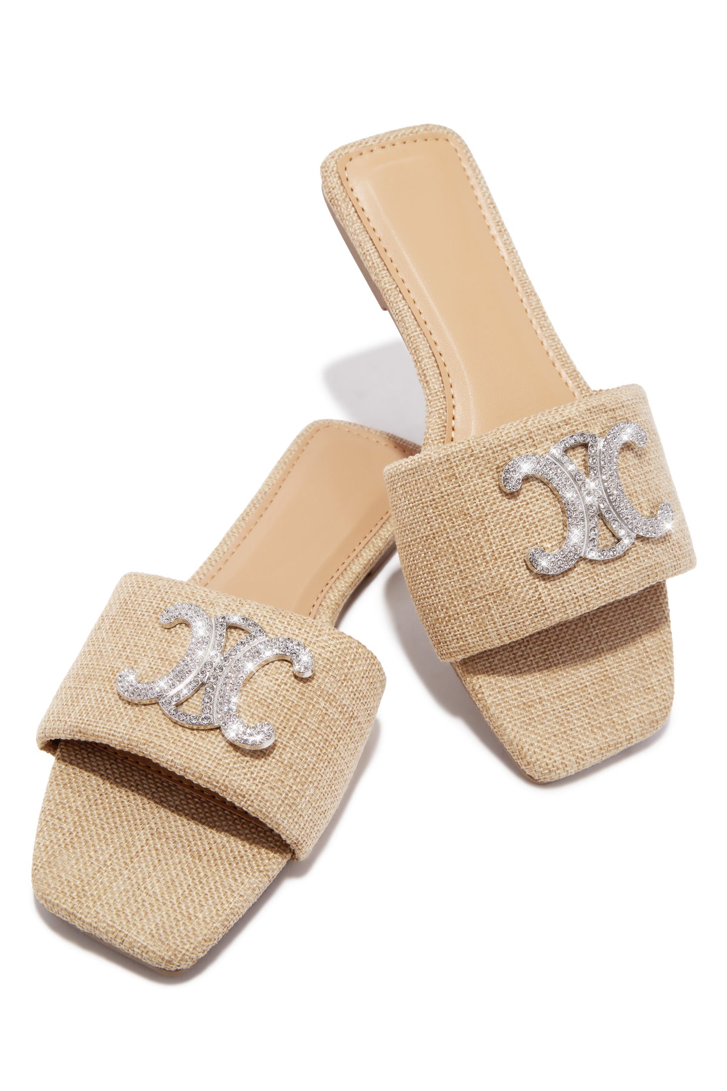 Ceci Flat Slip On Sandals - Raffia