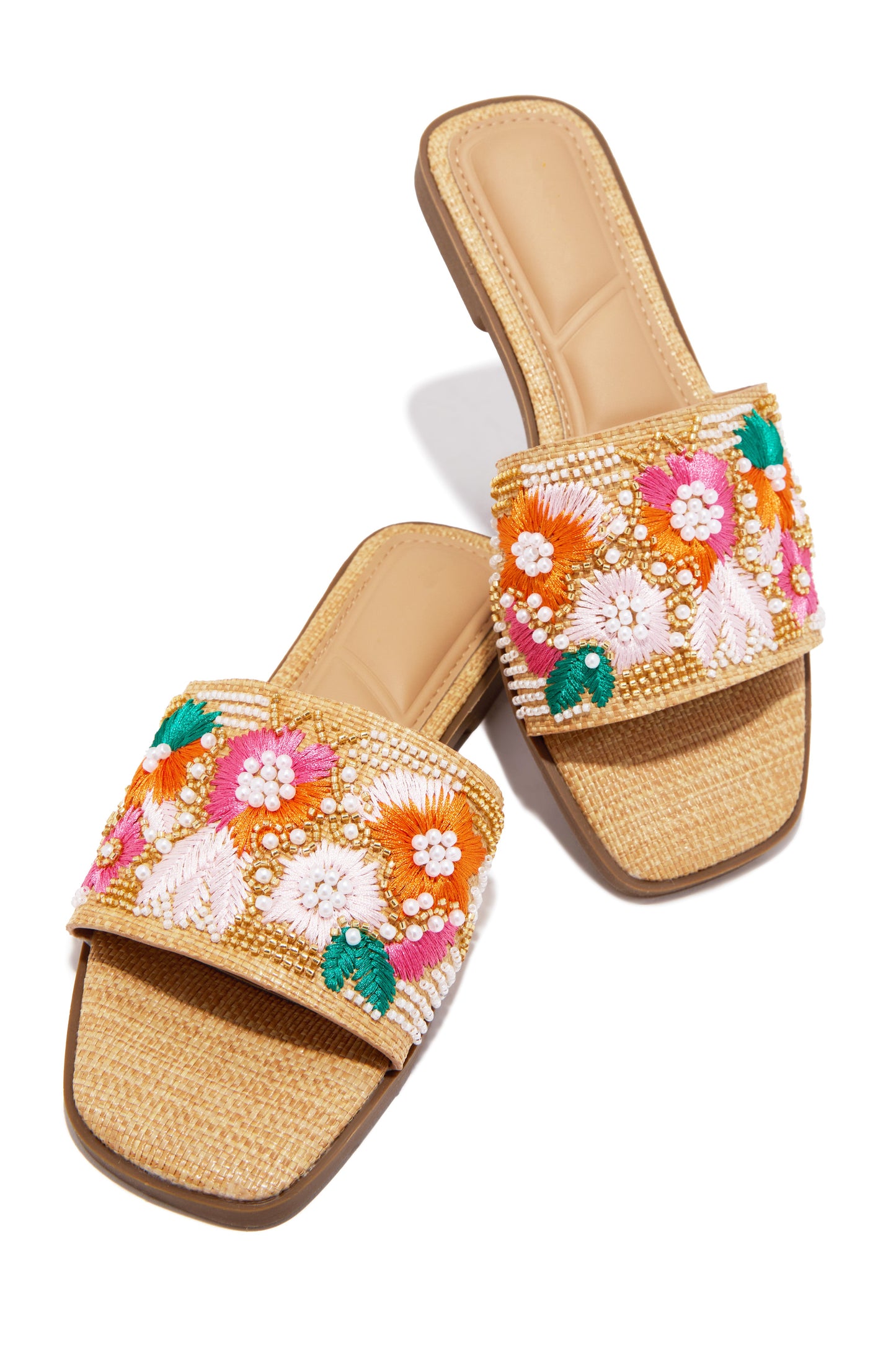 Petal Kisses Flat Slip On Sandals - Natural