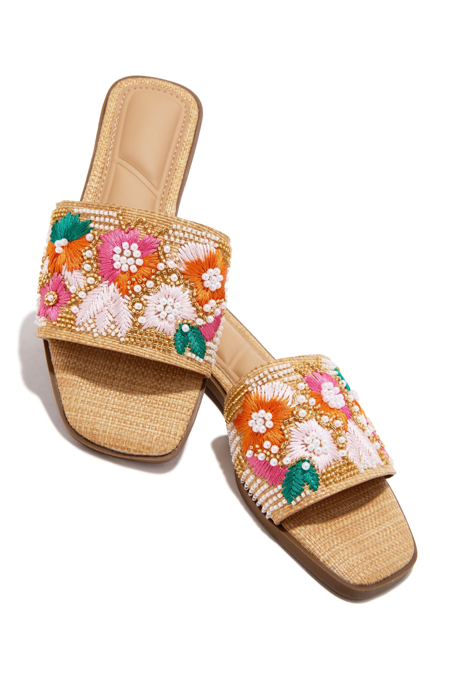 Petal Kisses Flat Slip On Sandals - Natural