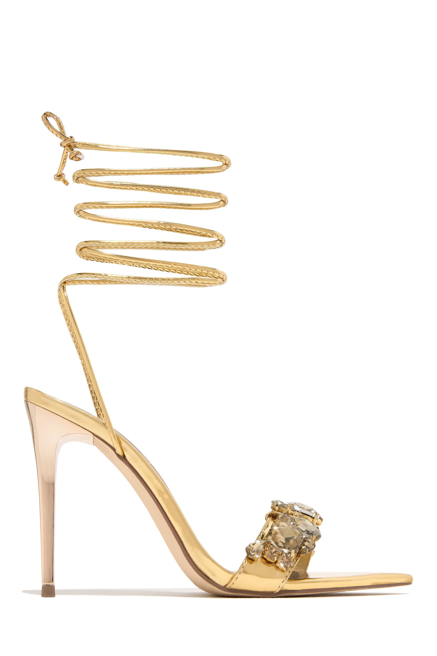Love & Affection Embellished Lace Up High Heels - Gold