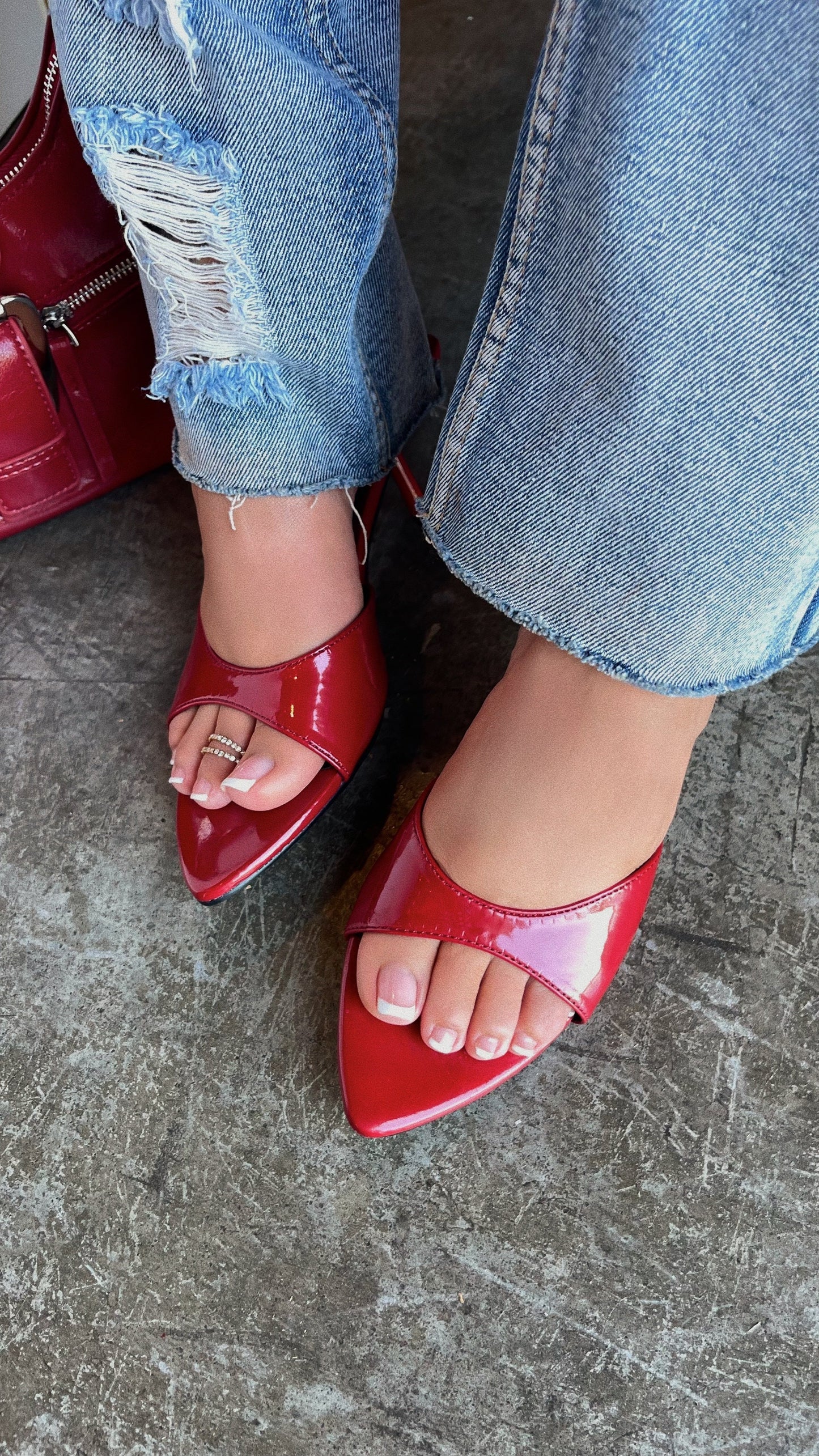 Myra Mid Heel Mules - Red
