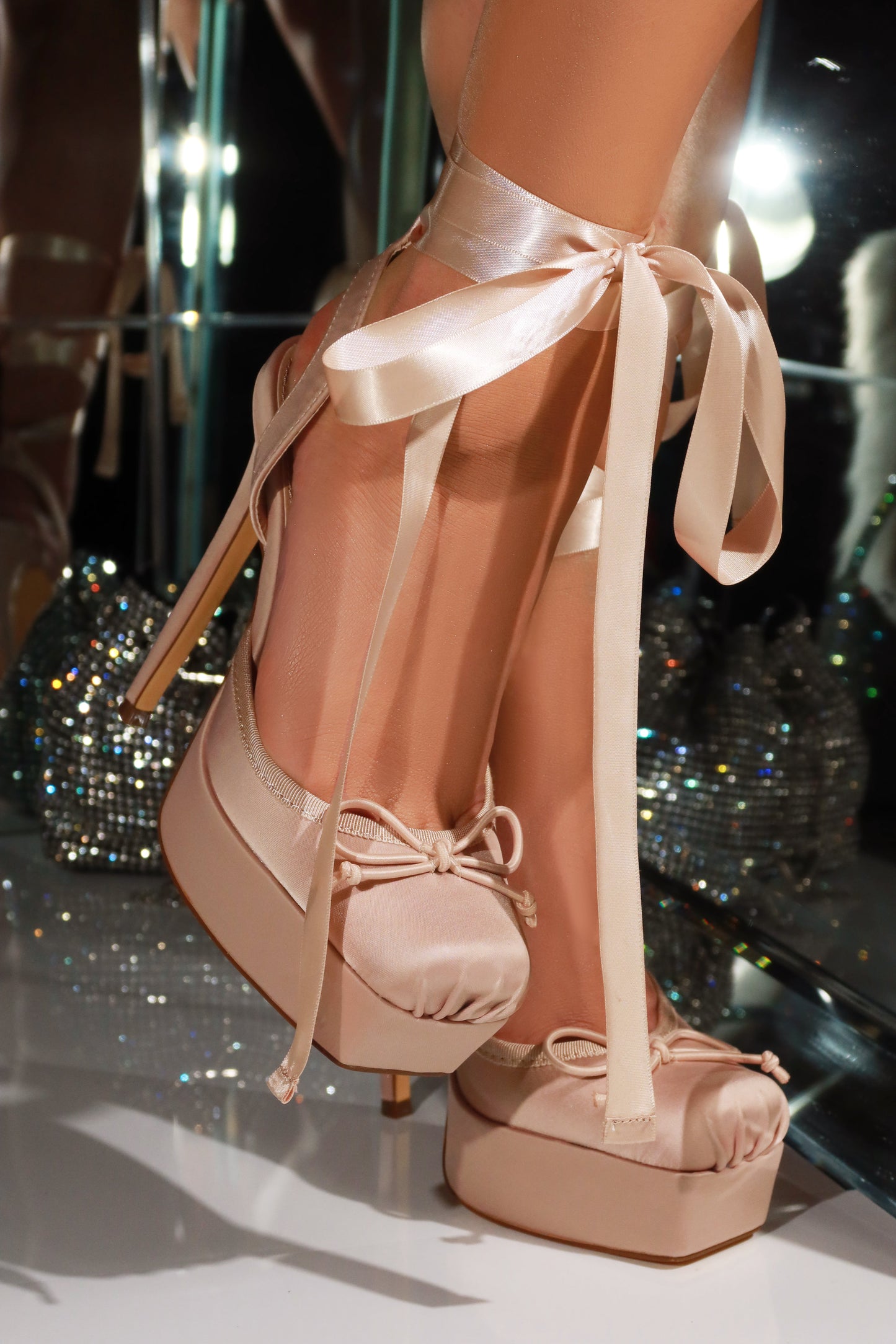Anastasia Platform Ballet Lace Up Heels - Nude