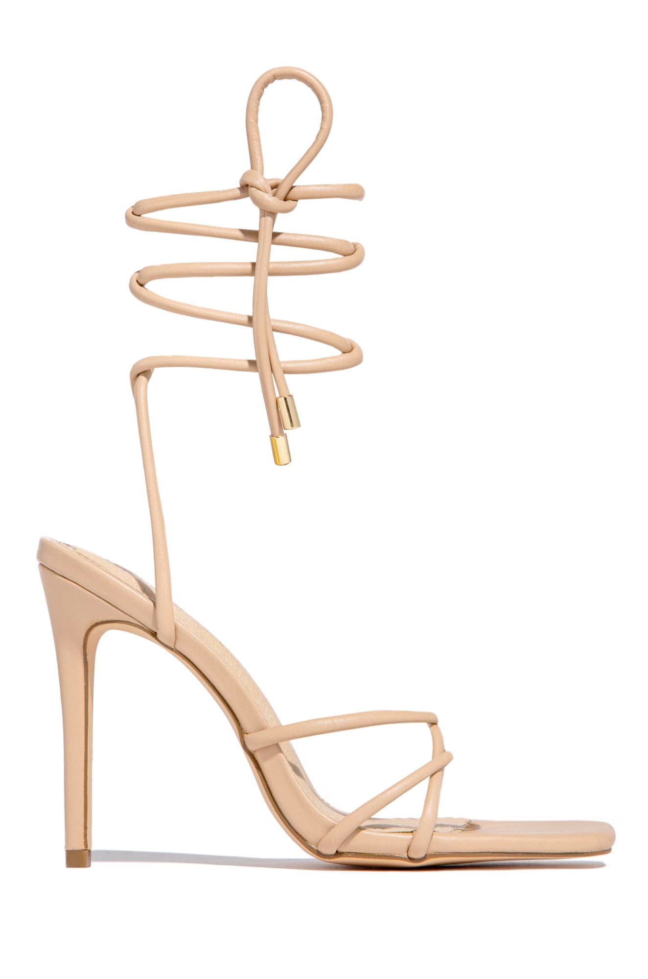 Holly Lace Up Strappy Heels - Nude