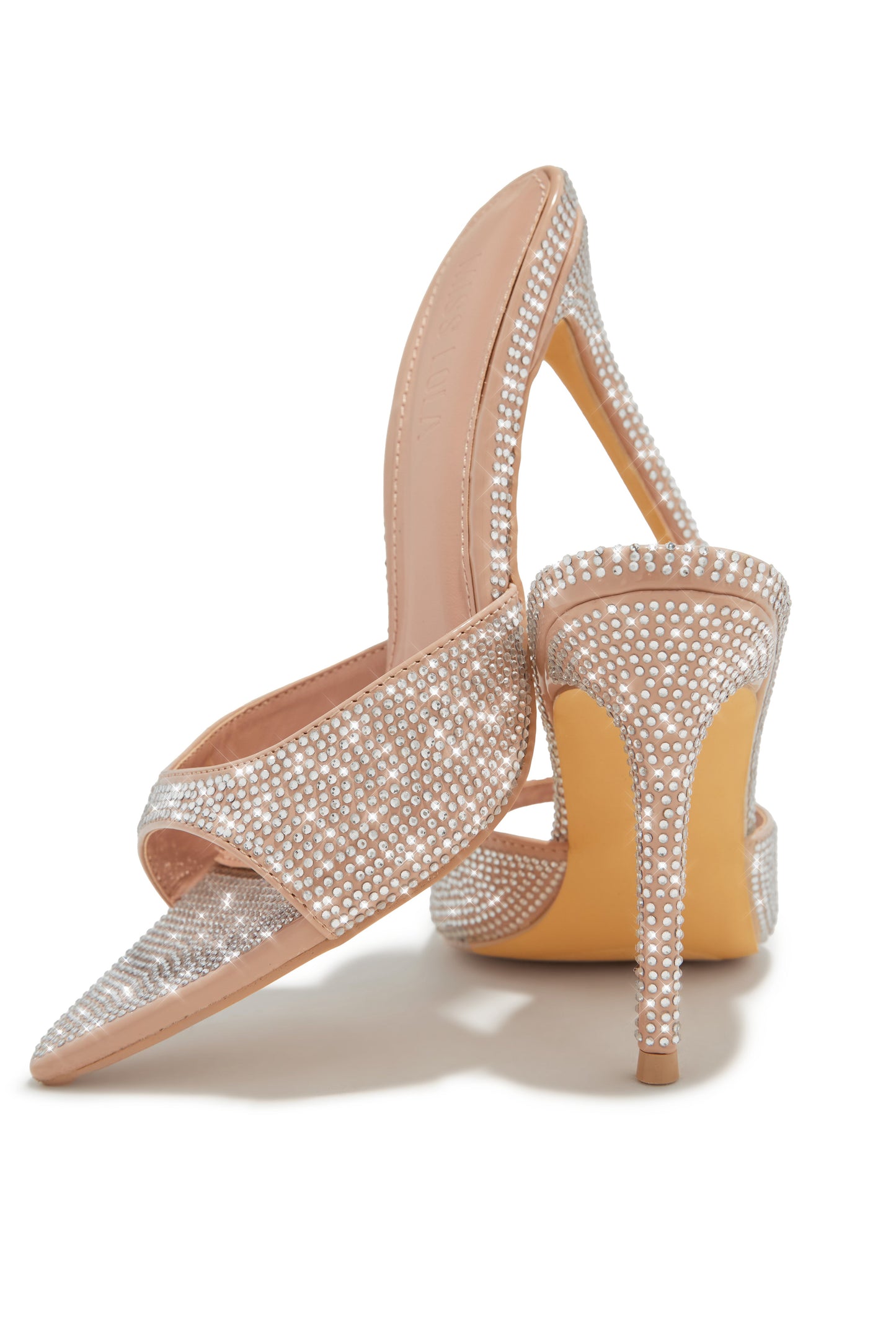 Amiah Embellished High Heel Mules - Nude