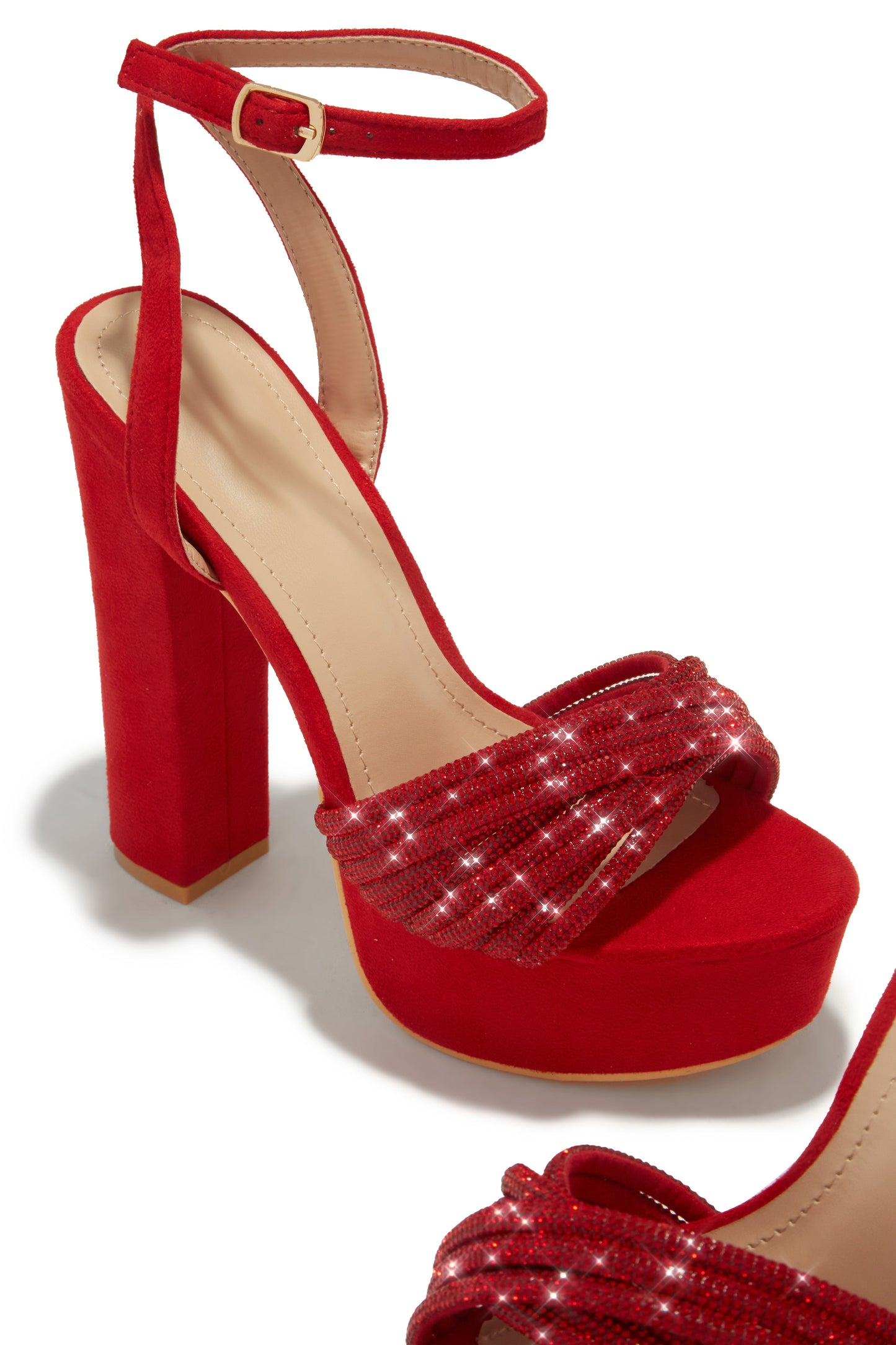 Arianna Embellished Platform Block Heels - Red