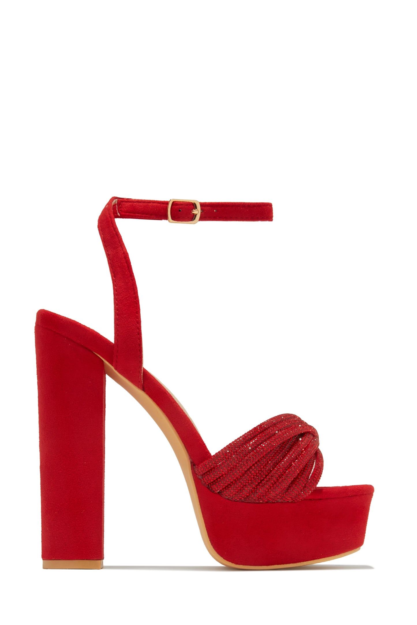 Arianna Embellished Platform Block Heels - Red