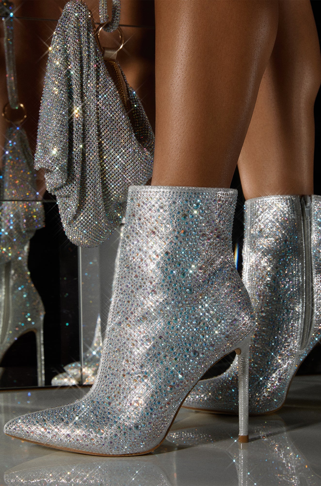 Alayah Embellished Ankle Boots - Silver
