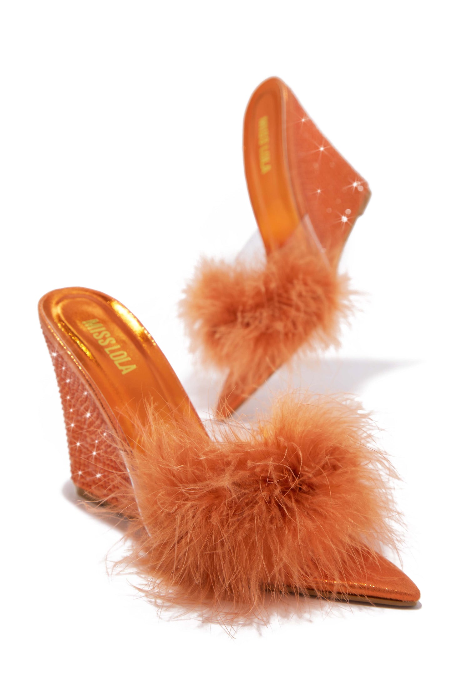 Starla Embellished High Heel Mule Wedges - Orange