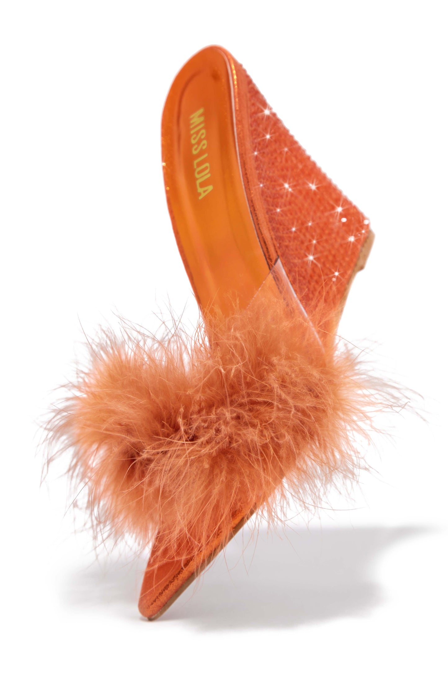 Starla Embellished High Heel Mule Wedges - Orange