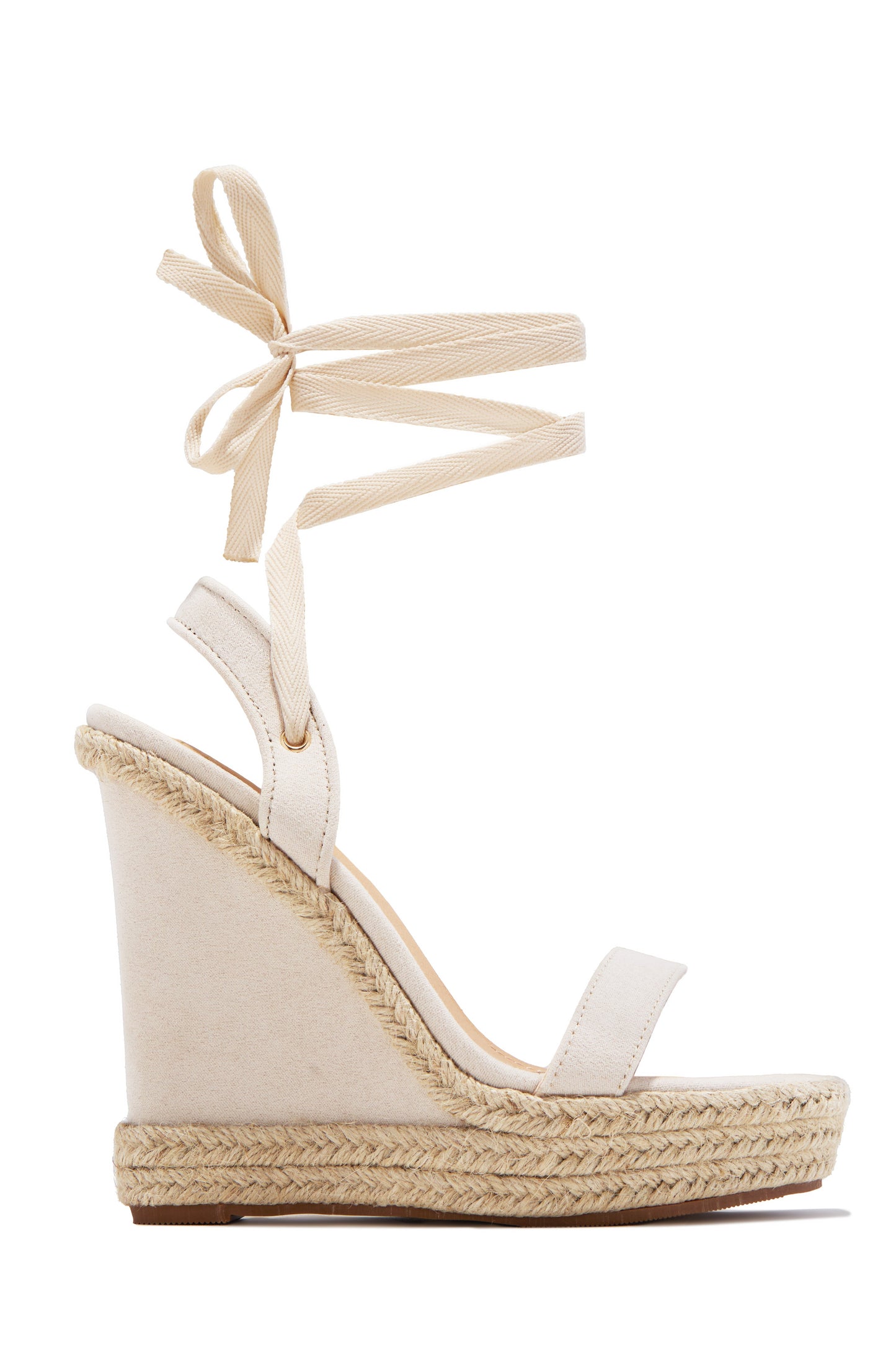Lucy Platform Lace Up Wedges - Nude