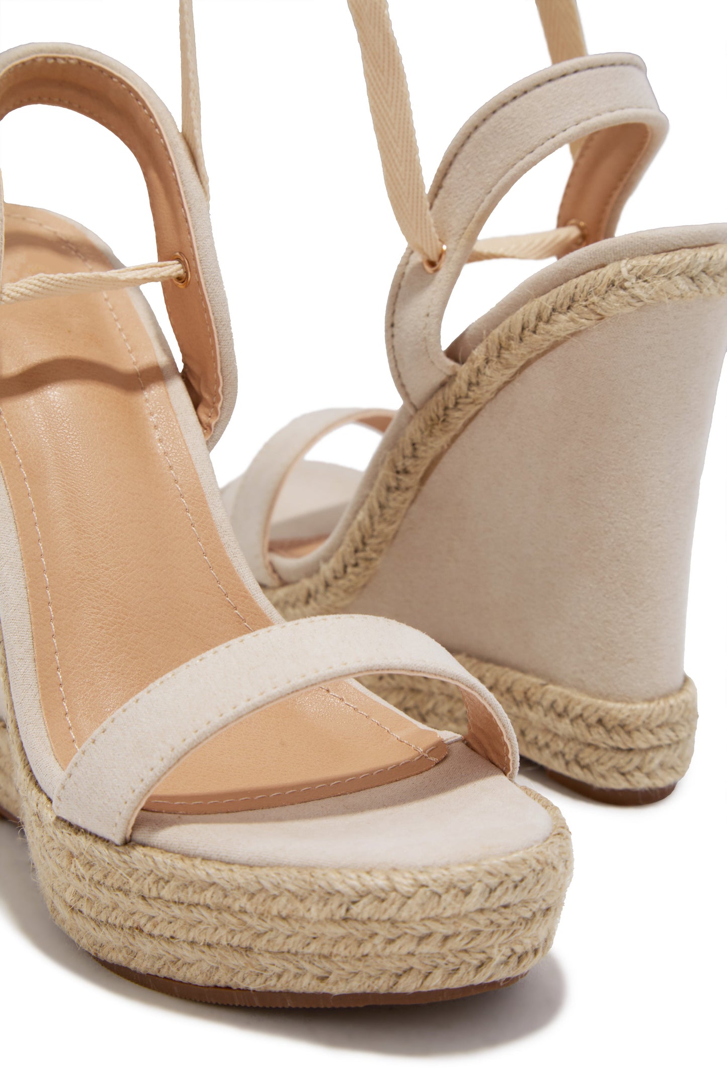 Lucy Platform Lace Up Wedges - Nude