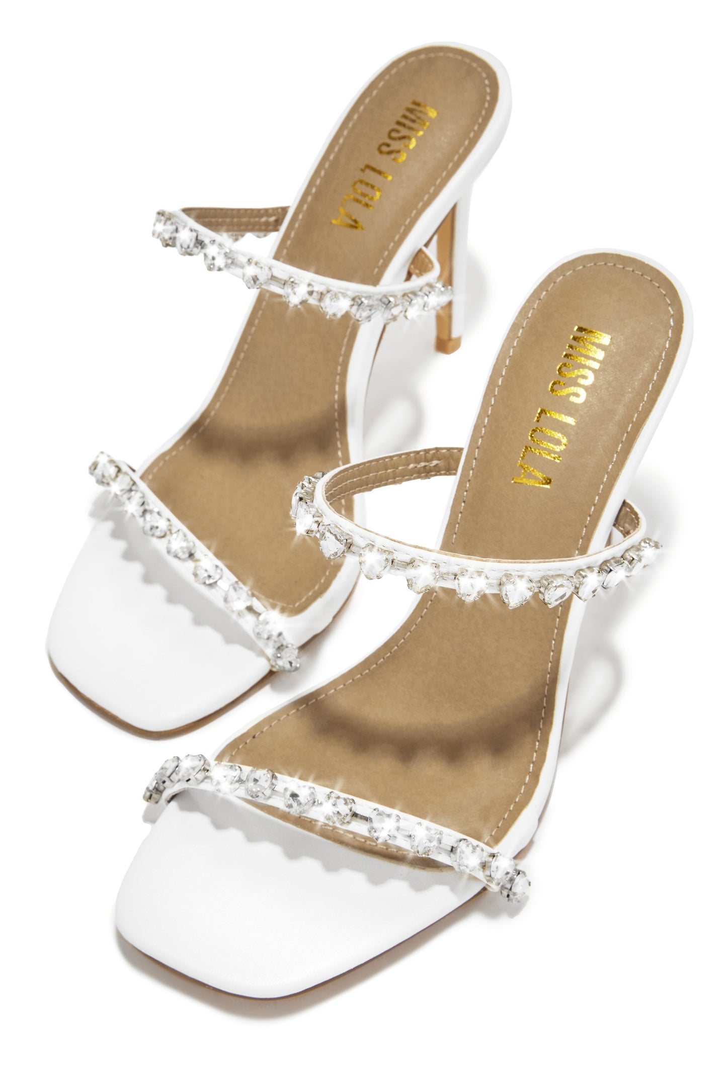 Love Addiction Embellished High Heel Mules - White