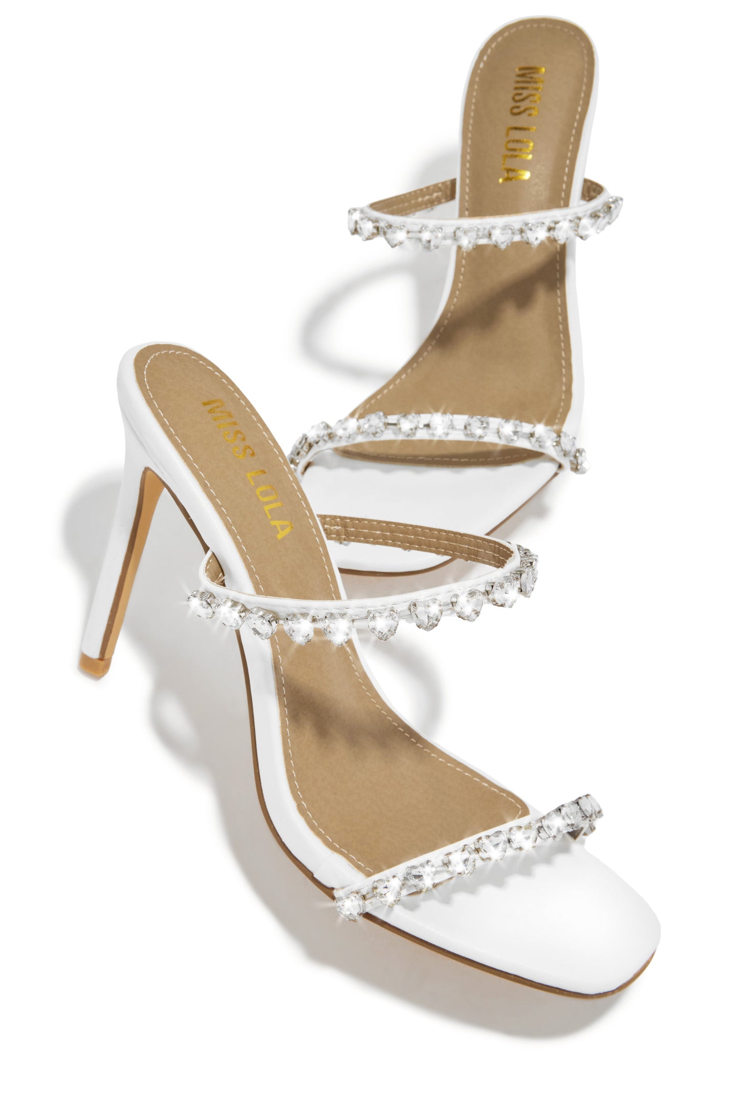 Love Addiction Embellished High Heel Mules - White
