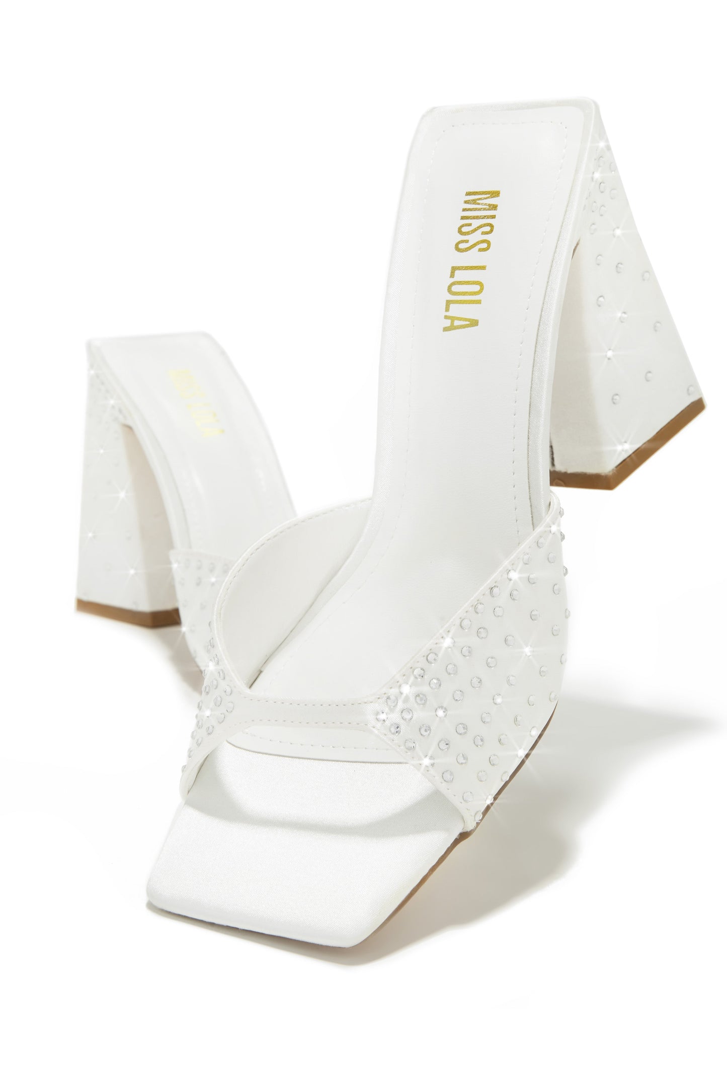 Azaria Embellished Block Heel Mules - White