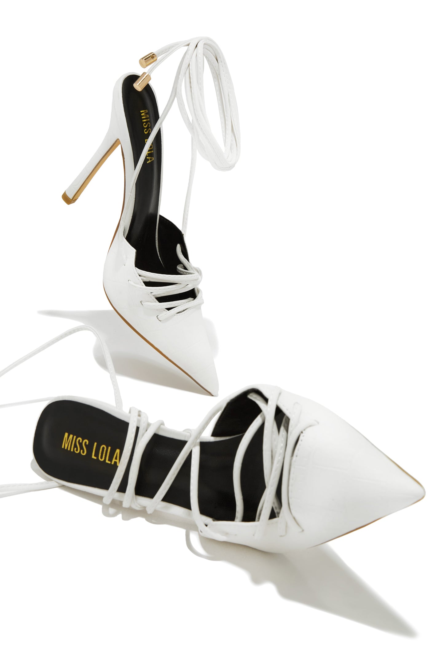 Simone Lace Up High Heel Pumps - White