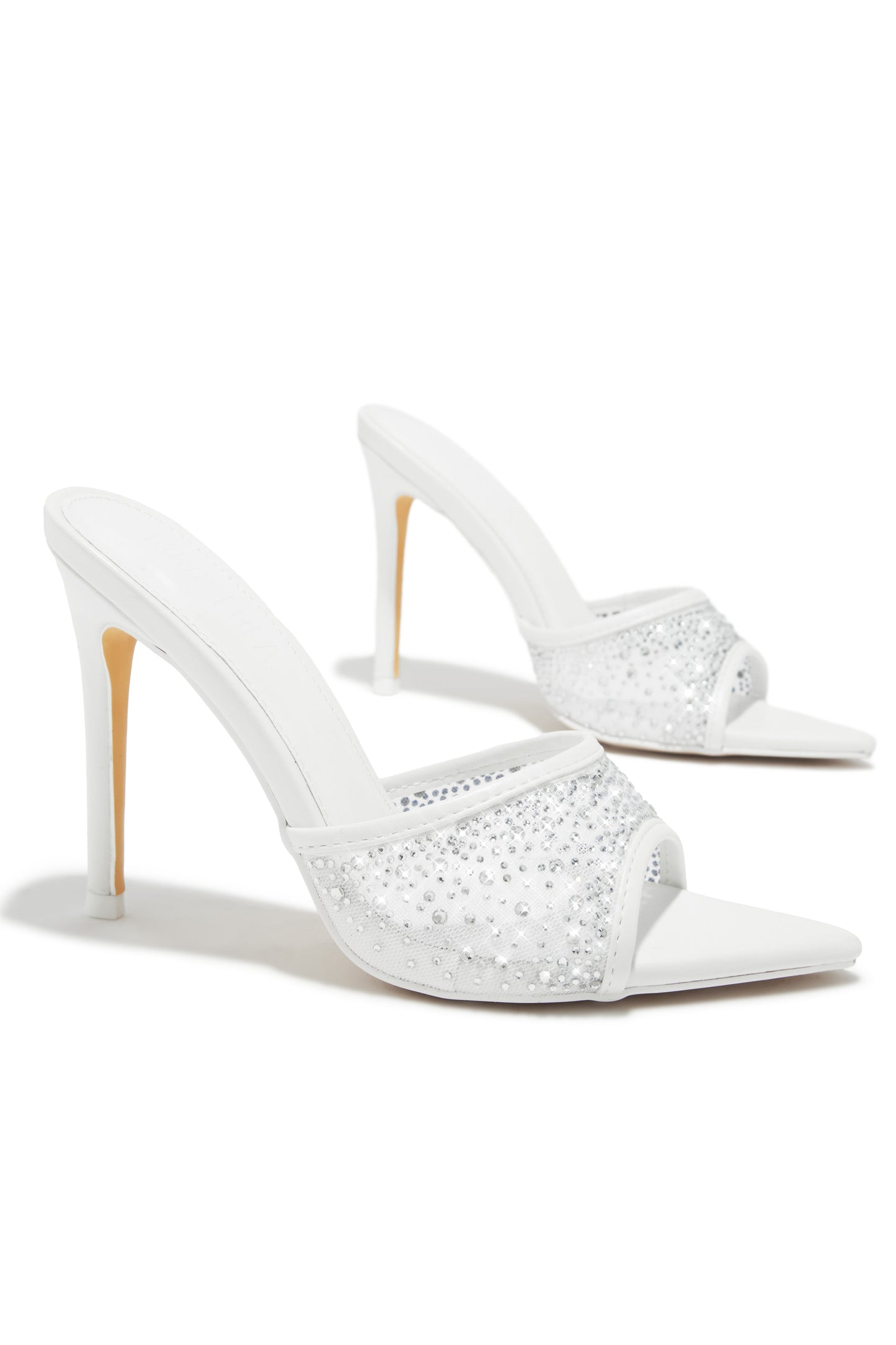 Kari Embellished High Heel Mules - White